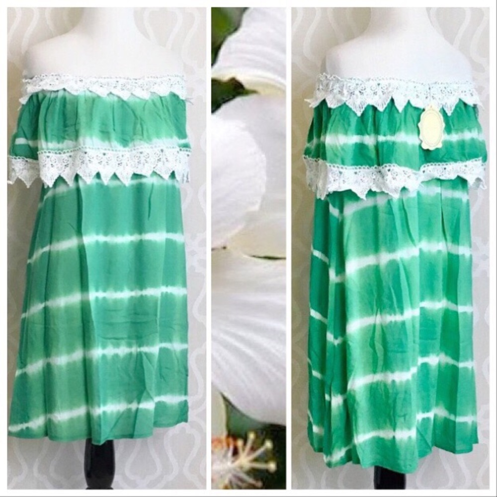 *CLEARANCE* Boho Green Tie Dye Mexican Dress - Picture 4 of 6